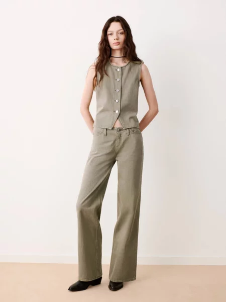 Jeansowa kamizelka w paski khaki Teen XS MANGO TEEN