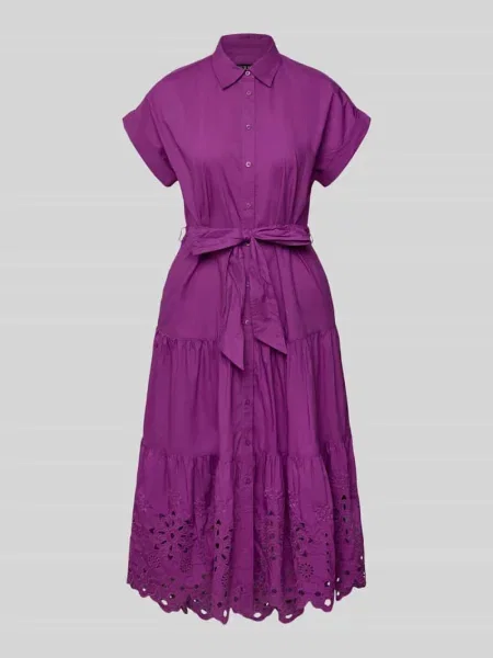 Sukienka koszulowa z haftem angielskim Lauren Ralph Lauren fioletowa