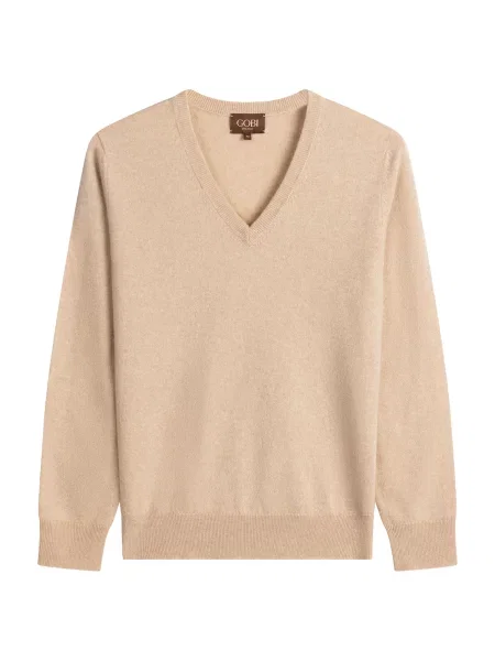 GOBI Cashmere Pulover Women's Timeless Cashmere V-Neck Sweater' bej