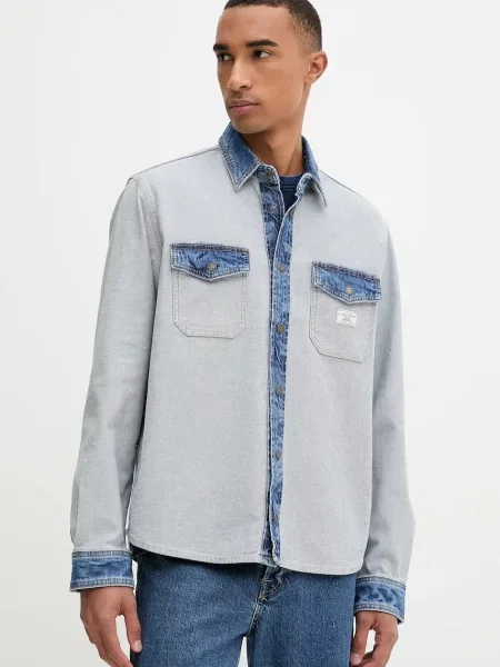 Traper košulja Guess Jeans relaxed s klasičnim ovratnikom plava