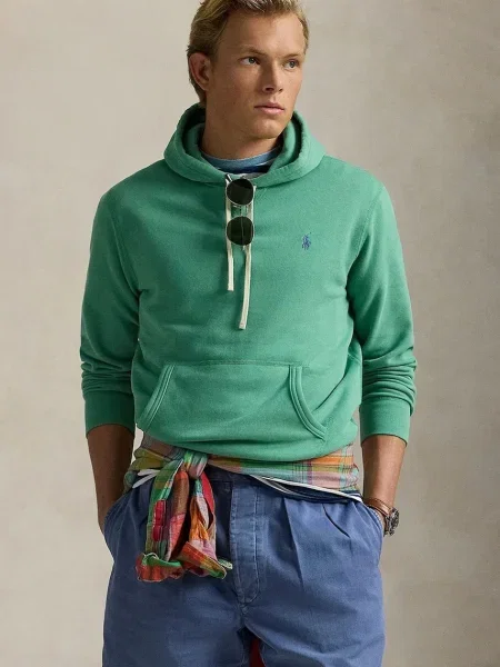 Dukserica Polo Ralph Lauren za muškarce s kapuljačom bez uzorka zelena