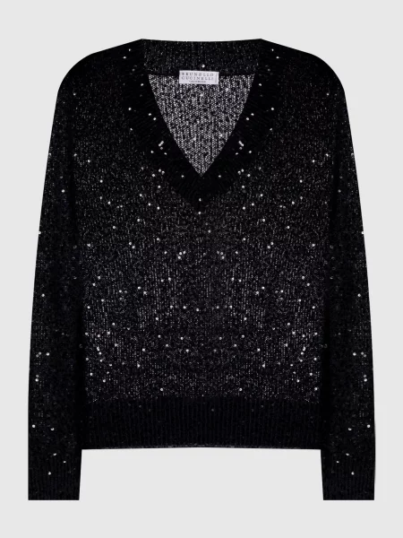 Пуловер з льону кашеміру та шовку в паєтки Brunello Cucinelli чорний
