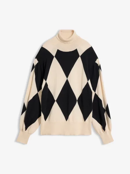 Sweter z cienkiej dzianiny z golfem beżowy