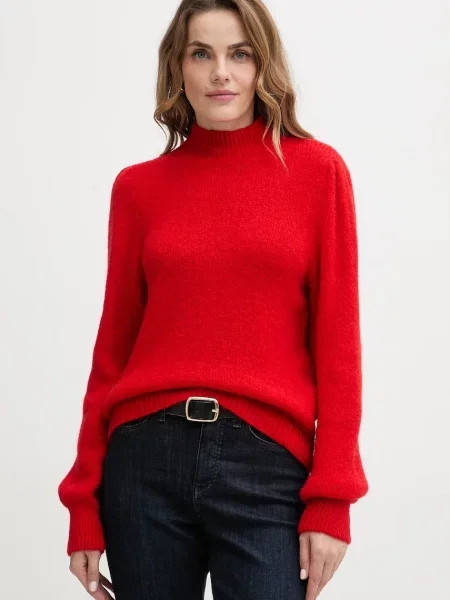 Morgan sweter z dodatkiem wełny z golfem MLEONAR czerwony