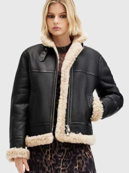 Usnjena jakna AllSaints LOREL črna
