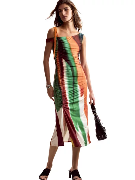 Rochie de zi Desigual cu dungi portocaliu