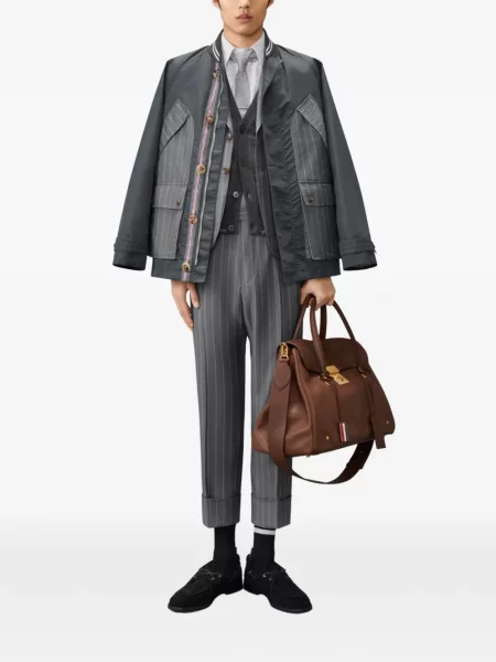 Pantaloni Thom Browne de lână cu dungi gri