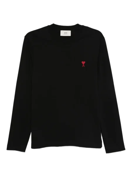 Tricou Ami Paris cu broderie cu motiv cu inimi lung negru