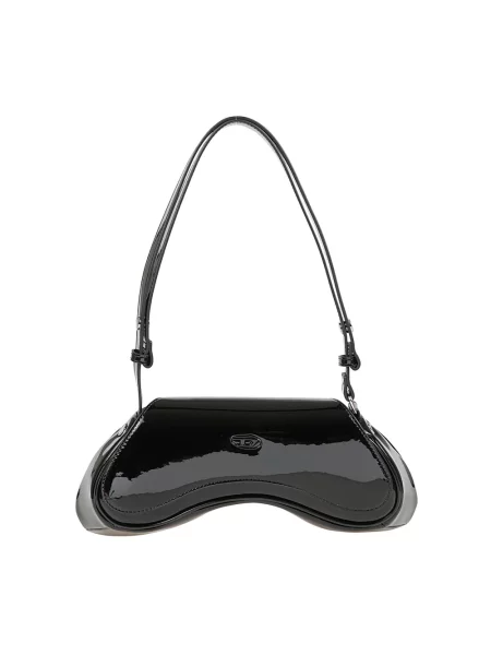 Lakierowana lniana torebka crossbody Diesel czarna