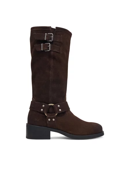 Tommy Jeans Μπότες Ιππασίας Tjw Brushed Suede Biker Boots Σκούρο καφέ