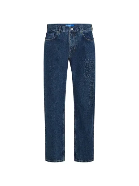 Blugi drepți Karl Lagerfeld Jeans cu autograf albastru
