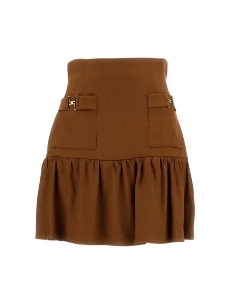 Lniana spódnica Elisabetta Franchi brązowa