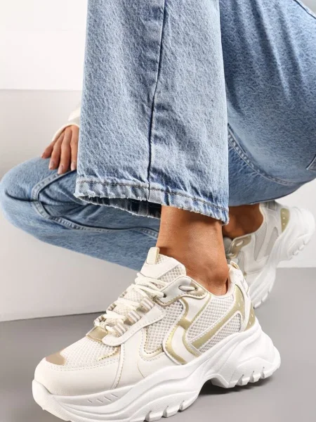 Sneakers cu cusături și inserții din piele ecologică metalică Tineal bej