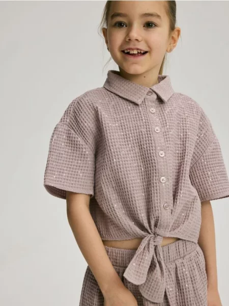 Reserved Сорочка з паєтками бежевий