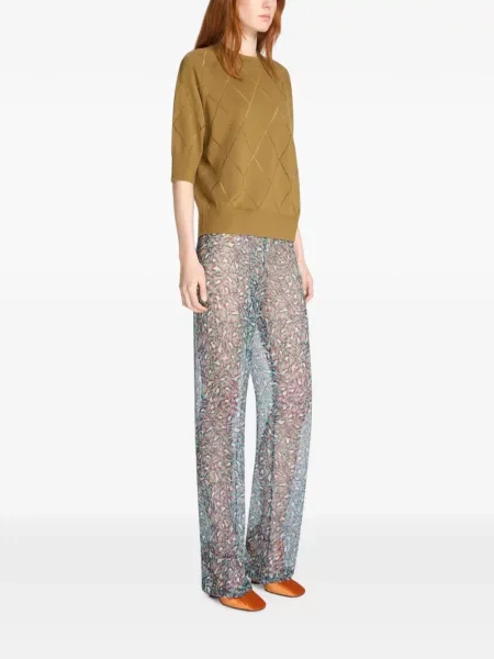 Pantaloni Dries Van Noten de mătase albastru