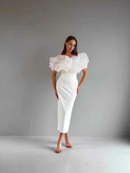 Спідниця міді Uaclothes молочний бавовна/поліестер