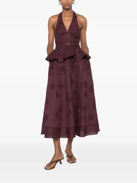 Rochie midi Self-portrait cu decolteu în V roșu