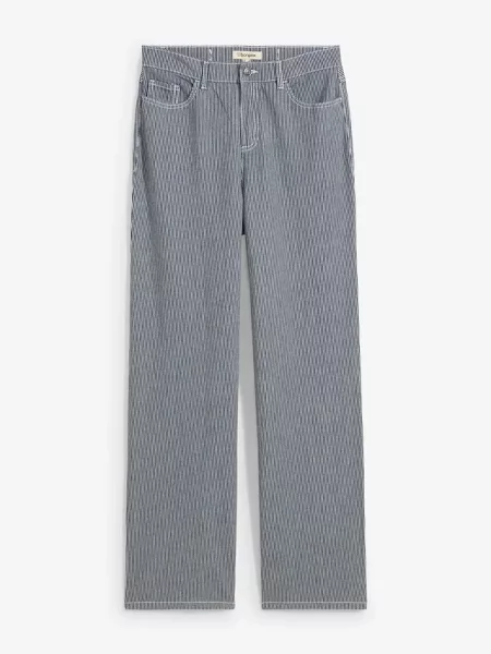 Dżinsy straight o luźnym kroju high waist w paski niebieskie