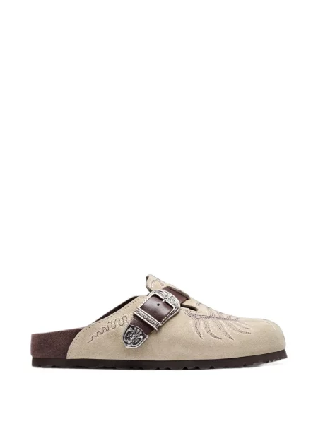 Papuci tip mules Birkenstock cu broderie cu cataramă