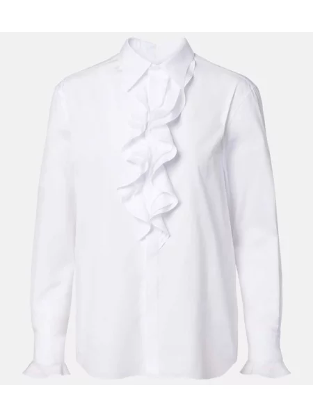 Cămașă Ralph Lauren Collection cu volane din poplin alb