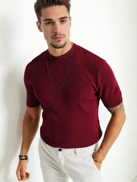 Pulover Dewberry tricotate cu mâneci scurte cu decolteu în U