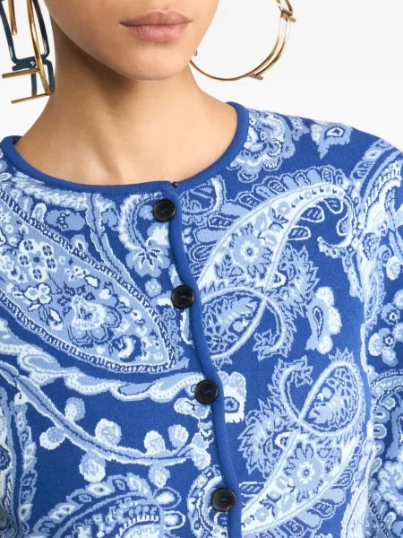 Cardigan Etro cu model paisley din jacard albastru