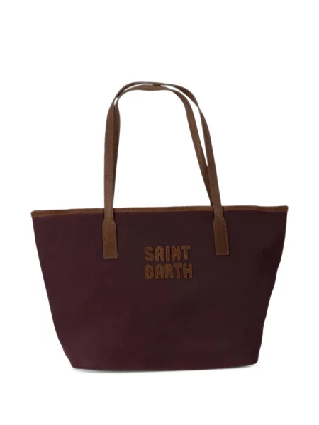 Geantă shopper Mc2 Saint Barth cu broderie din piele de căprioară roșu