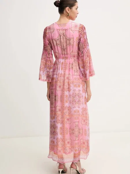 Сукня з домішкою шовку Hale BOB Mara maxi розкльошена рожевий