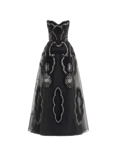 Rochie Gemy Maalouf cu broderie fără bretele negru