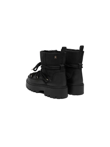 Tommy Hilfiger Škornji za sneg Real Shearling Laceup Snowboot črna