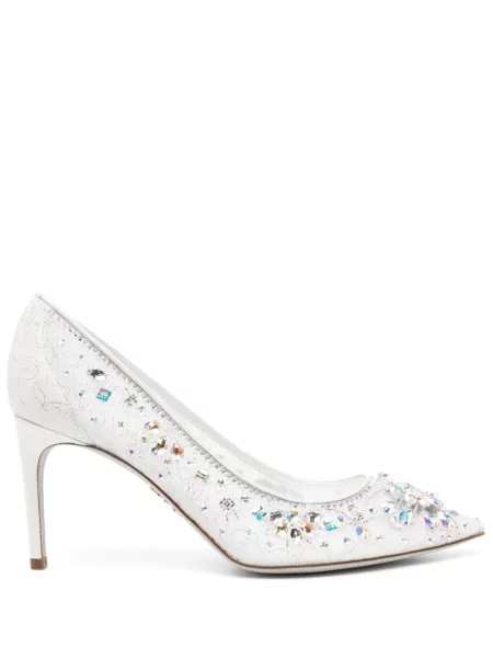 Pantofi cu toc Rene Caovilla de cristal argintiu