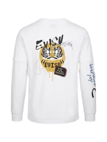 Lung tricou Evisu cu imagine alb