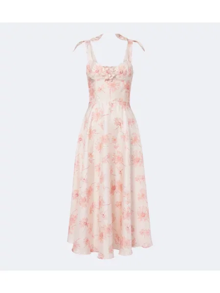 Rochie midi Rodarte de mătase cu model floral roz