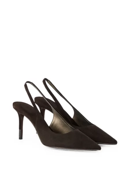 Pantofi cu toc Brunello Cucinelli din piele de căprioară slingback maro