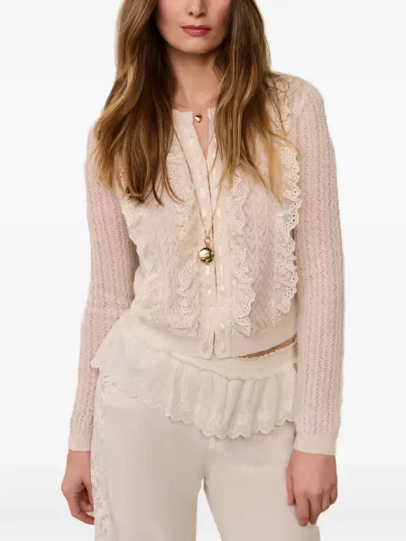 Cardigan Loveshackfancy tricotate cu volane alb