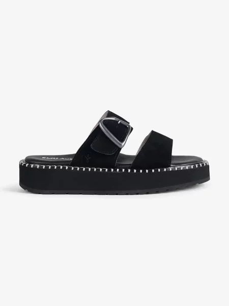Șlapi Emu Australia din piele cu toc plat negru