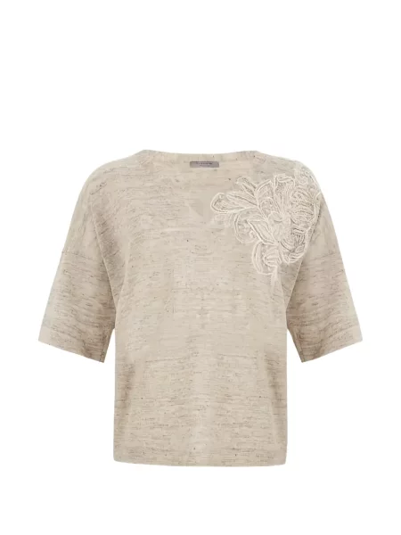 Tricou D.exterior cu model floral cu aplicații
