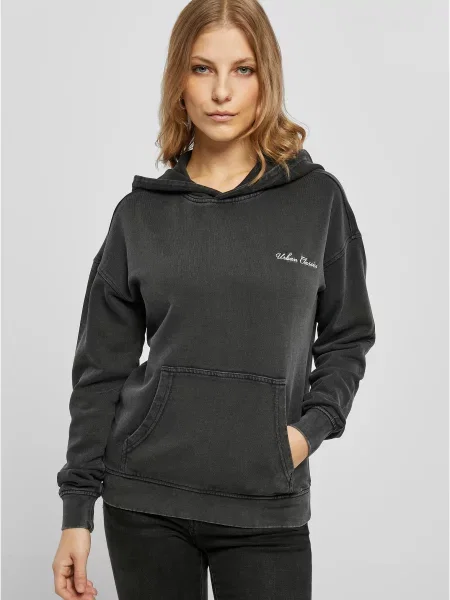 Haftowana bluza z kapturem Urban Classics frotte czarna