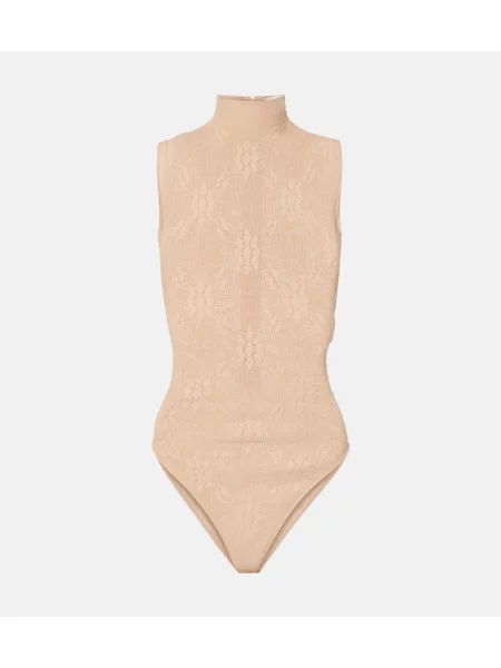 Body Victoria Beckham transparente din dantelă bej