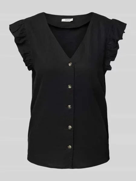 Lniana bluzka B.young z dekoltem w serek czarna