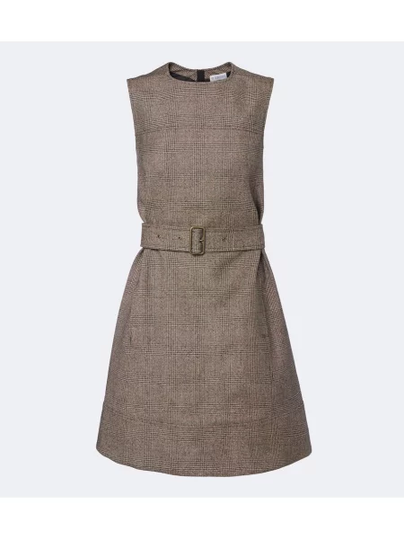Cu centură rochie Burberry de lână în carouri bej