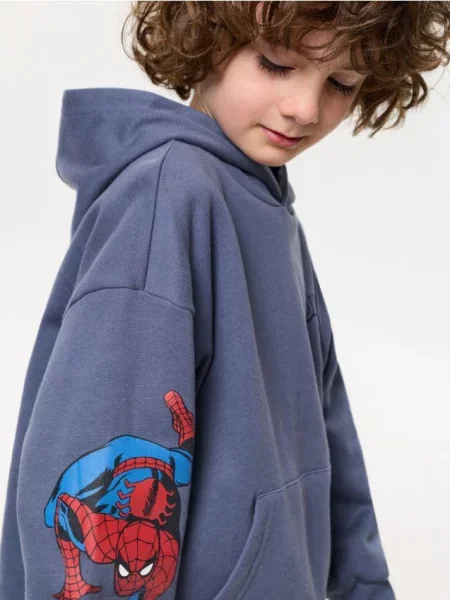 Sinsay Mikina s kapucí s potiskem Spider-Man indigo