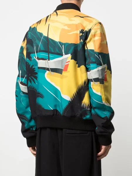 Geacă bomber Balmain cu imagine cu imprimeu tropical albastru