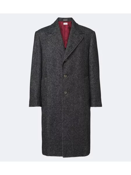 Palton Brunello Cucinelli de lână cu model herringbone gri