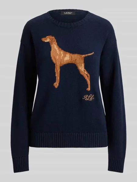 Sweter o kroju regular fit z motywem psa Lauren Ralph Lauren granatowy