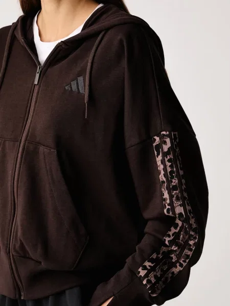 Суичър с качулка Adidas с качулка кафяво