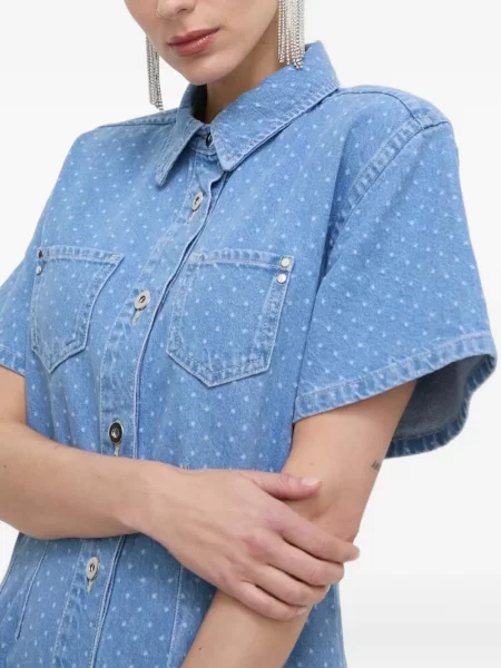 Rochie tip cămașă Custommade cu buline de costum albastru