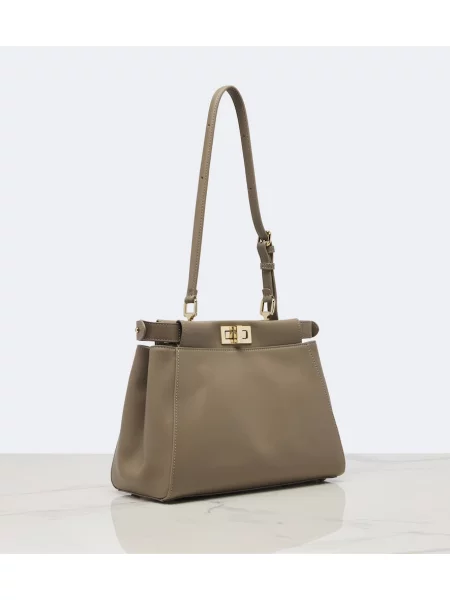Kožená shopper kabelka Fendi sivá