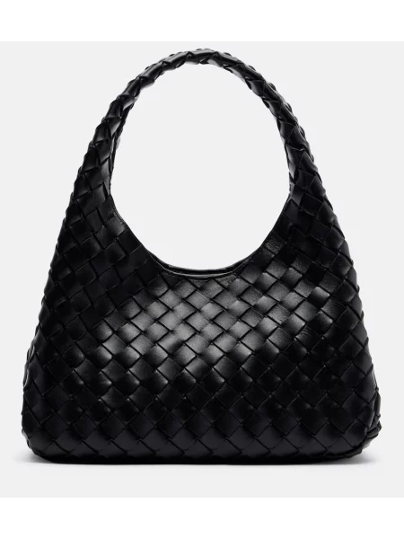 Kožená kožená taška Bottega Veneta černá