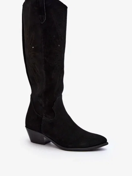 Semišové kozačky Zazoo na nízkém podpatku černé